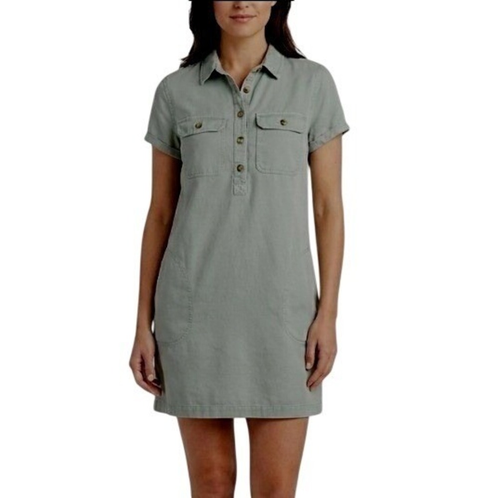 Vineyard Vines Shirt‎ Dress Womens 14 Green Twill Utility Casual Everyday Wear